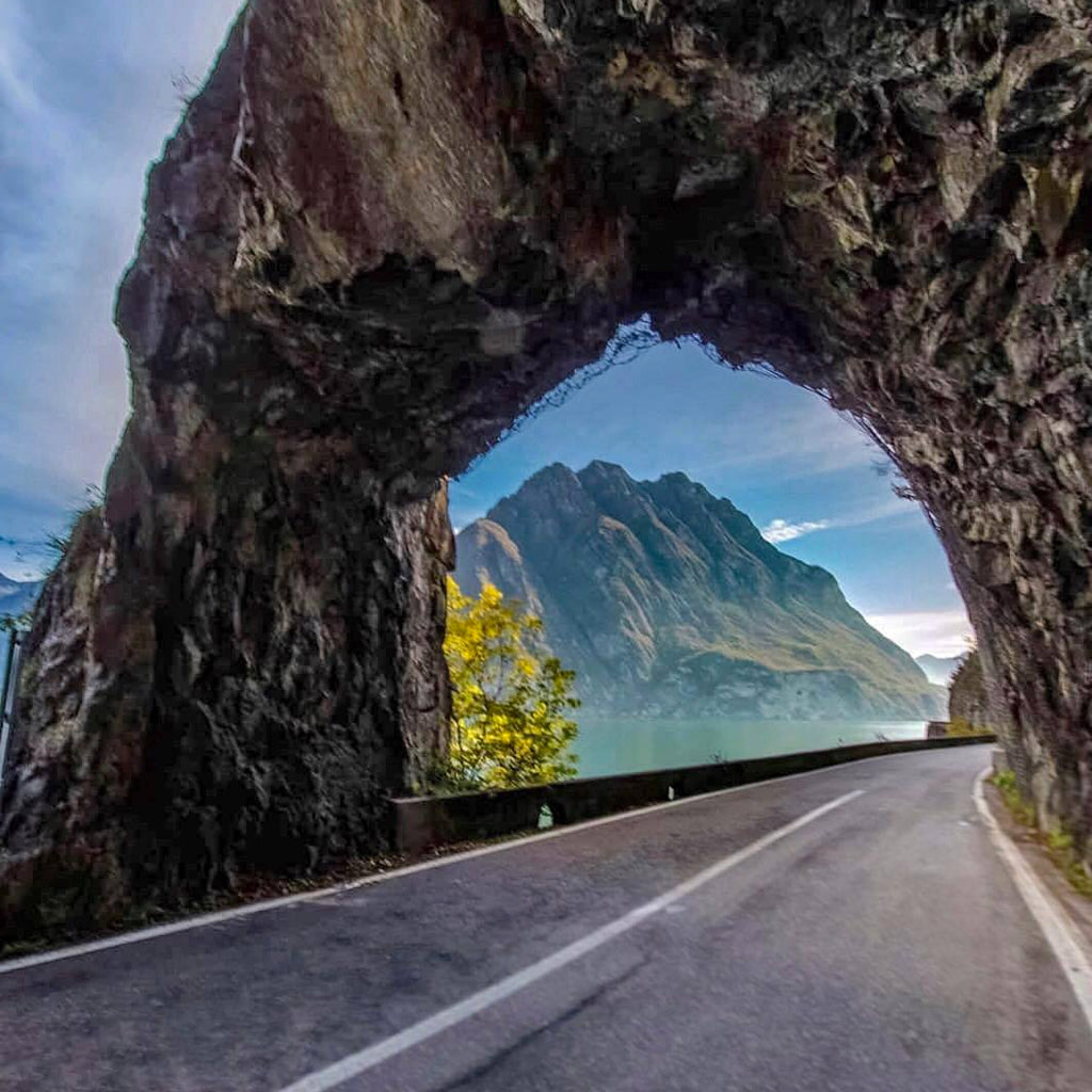 Road and Tunnel round Lake Iseo, Lombardy in Italy