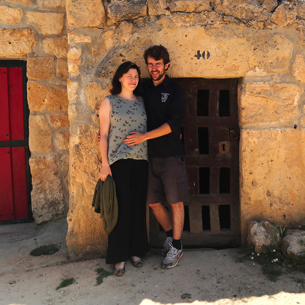 Jorge Monzón and partner Isabel Rodero outside their property in the village of La Aguilera.