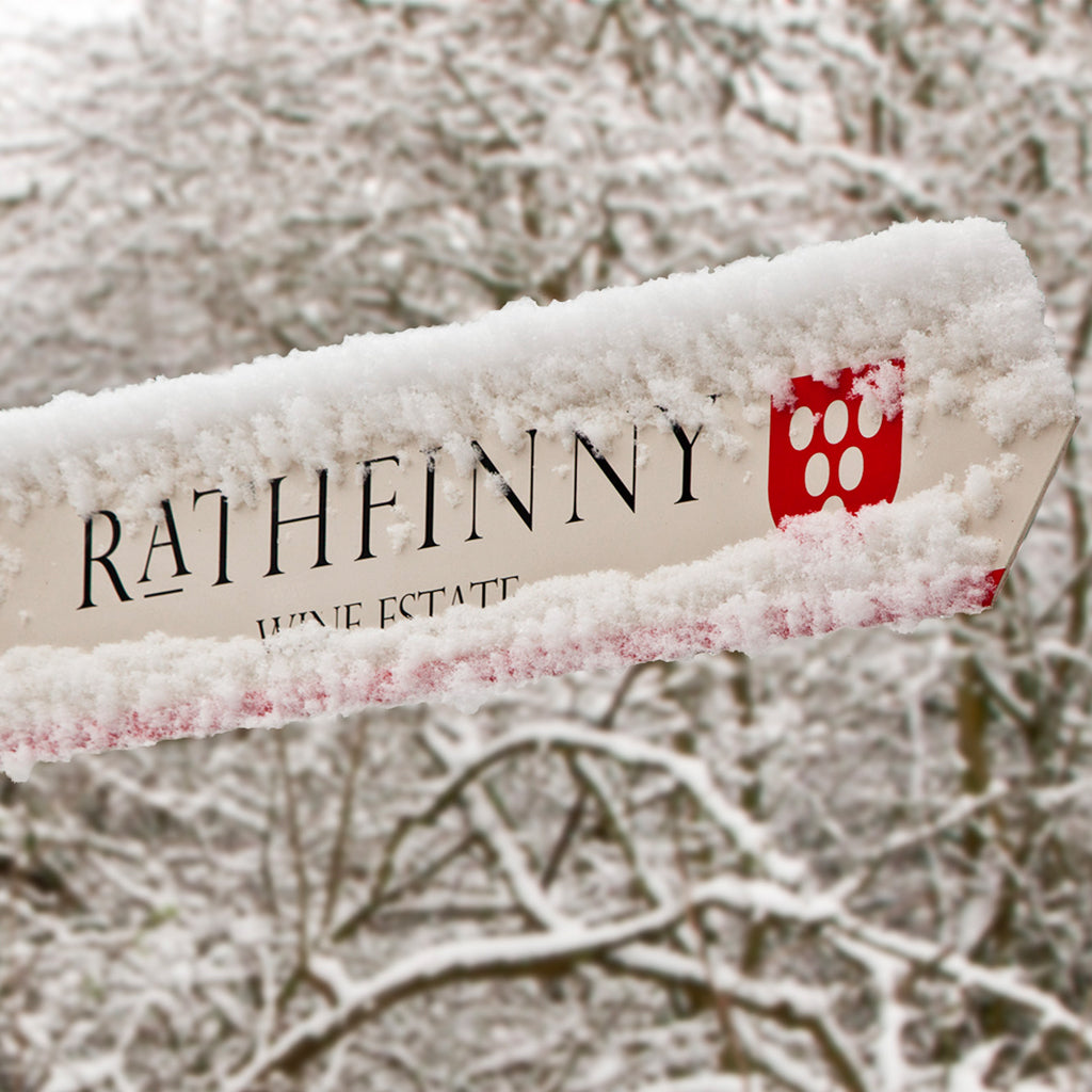Rathfinny Wine Estate Sign Post Covered in Snow