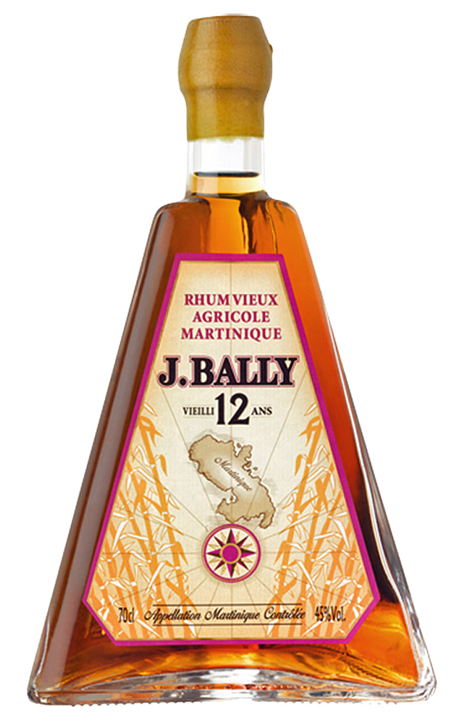 J. Bally Rhum Vieux Agricole Martinique 12 Ans Triangle Bottle on a White Background