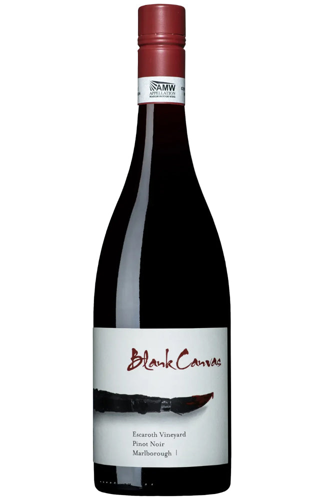 Blank Canvas Escaroth Vineyard Pinot Noir Red Wine Bottle on a white background