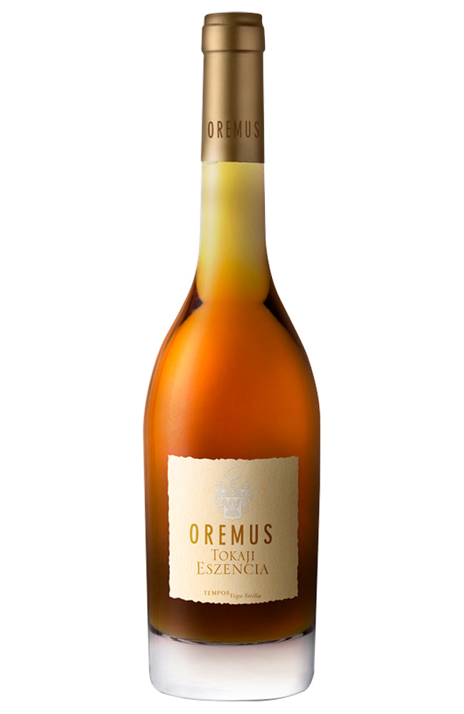 Bottle of Oremus Tokaji Eszencia wine on a white background