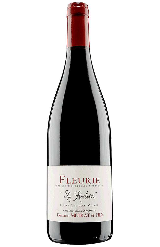 Domaine Metrat Fleurie La Roilette Red Wine Bottle on a white background