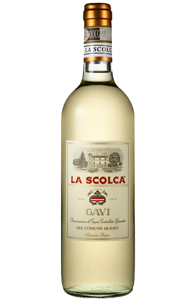 Bottle of La Scolca Gavi White Label wine on a white background