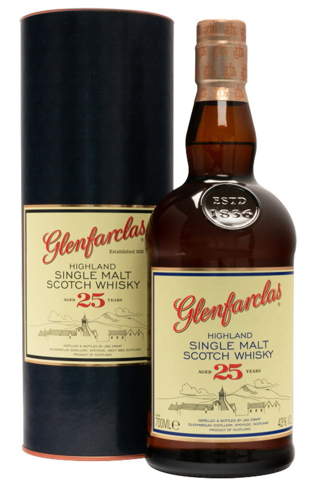 Glenfarclas 25 Year Old Highland Single Malt Scotch Whisky Gift Tube and Bottle