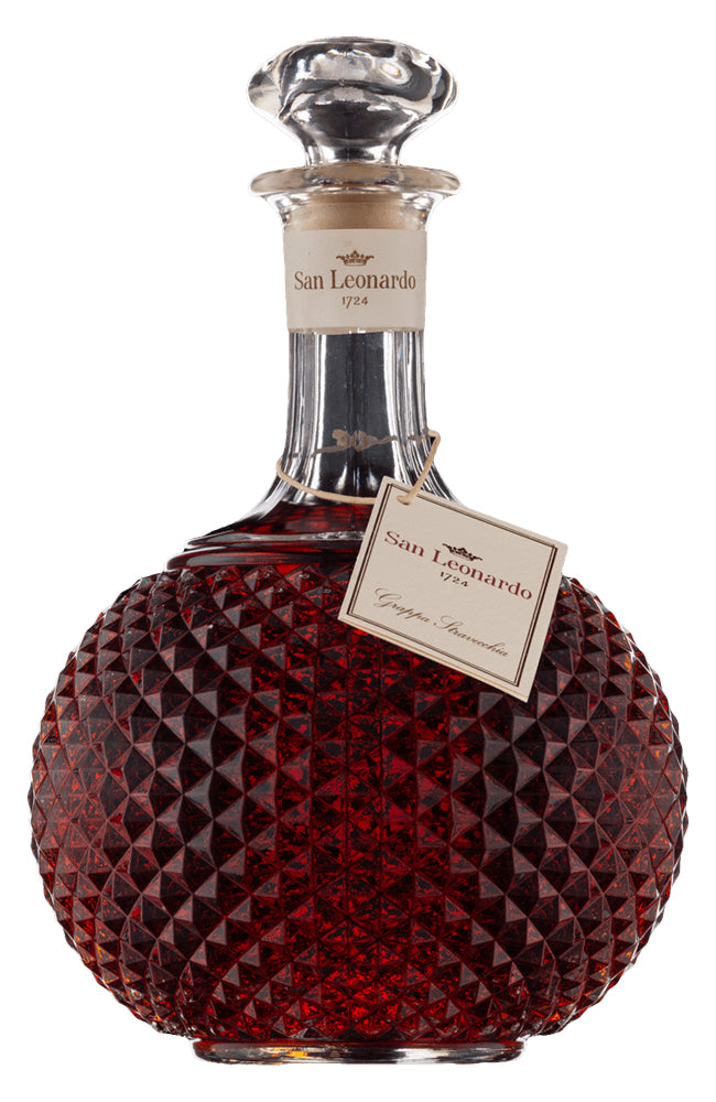 San Leonardo Grappa Stravecchia Decorative Decanter Bottle on White Background