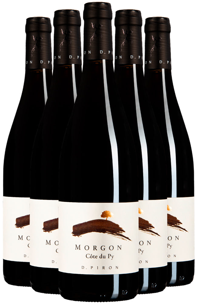 6 bottles of Maison Piron Morgon Côte du Py Red Wine on a white background