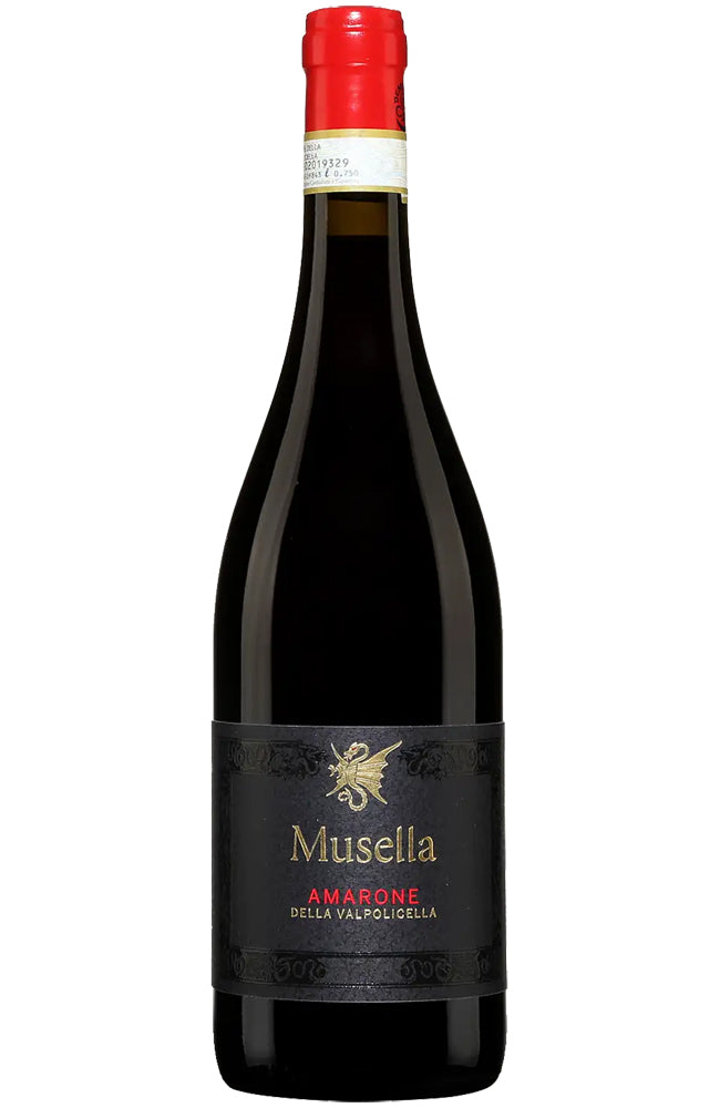 A bottle of Musella Amarone della Valpolicella on white background