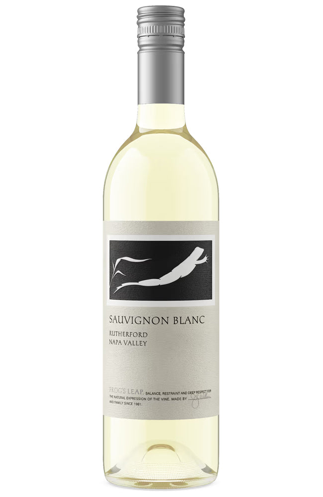 Bottle of Frog's Leap Sauvignon Blanc Californian White Wine on a white background