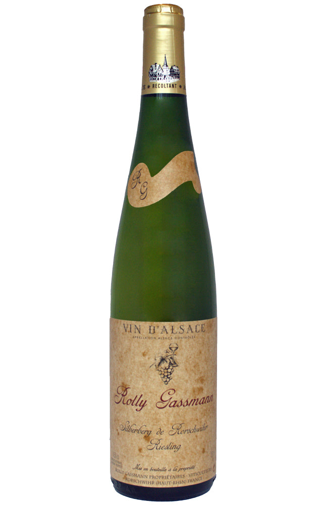 Bottle of Domaine Rolly Gassmann, Silberberg de Rorschwihr Riesling on a white background