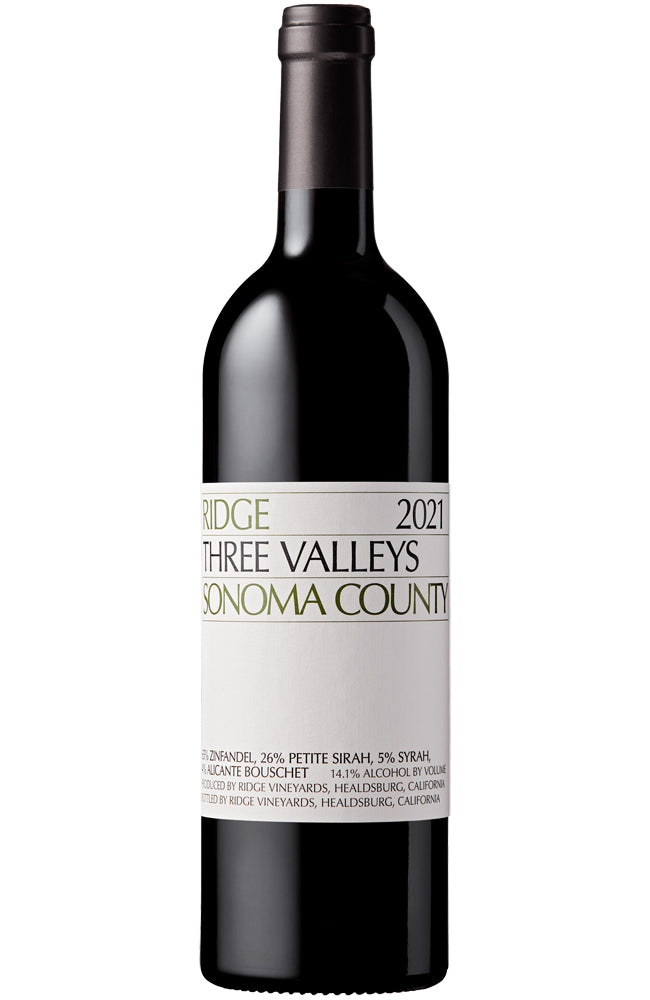 Ridge Three Valleys Sonoma County Red Wine Bottle