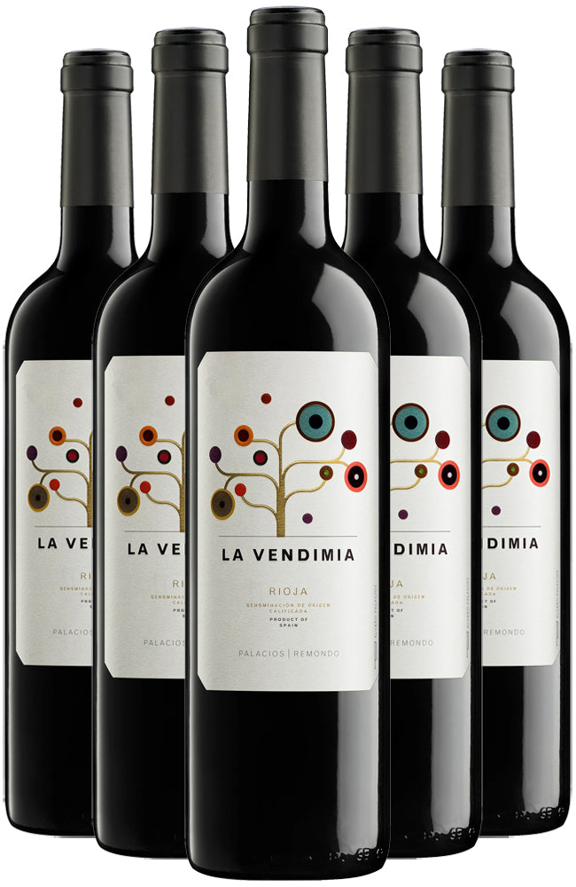 Six Bottles of Palacios Remondo 'La Vendimia' Rioja Wine on a white background