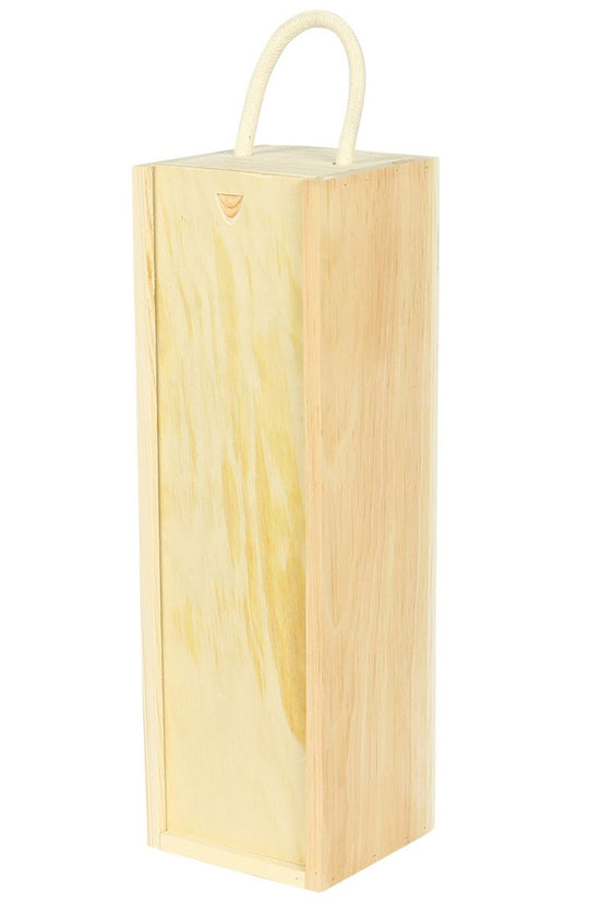 One Bottle Wooden Wine Box with Sliding Lid & Rope Handle