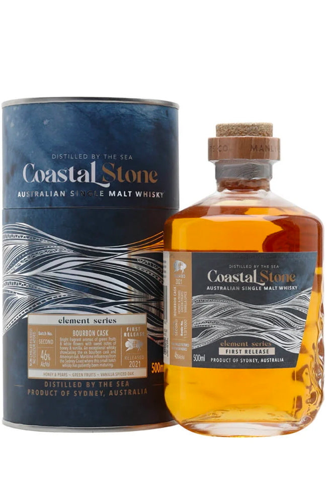 Manly Spirits Coastal Stone Bourbon Cask Australian Single Malt Whisky Element Series First Release Bottle and Gift Tube